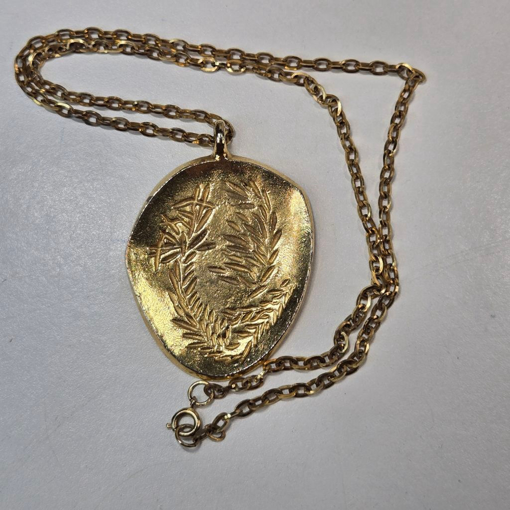 Vintage Robert Larin Necklace Modernist Brutalist Gold Tone Pendant Nature - Picture 6 of 7